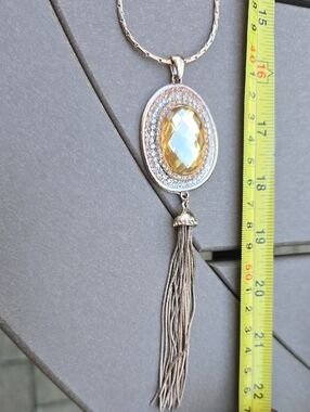 Gold-Tone Yellow Crystal Tassel Pendant Necklace - Women Jewelry